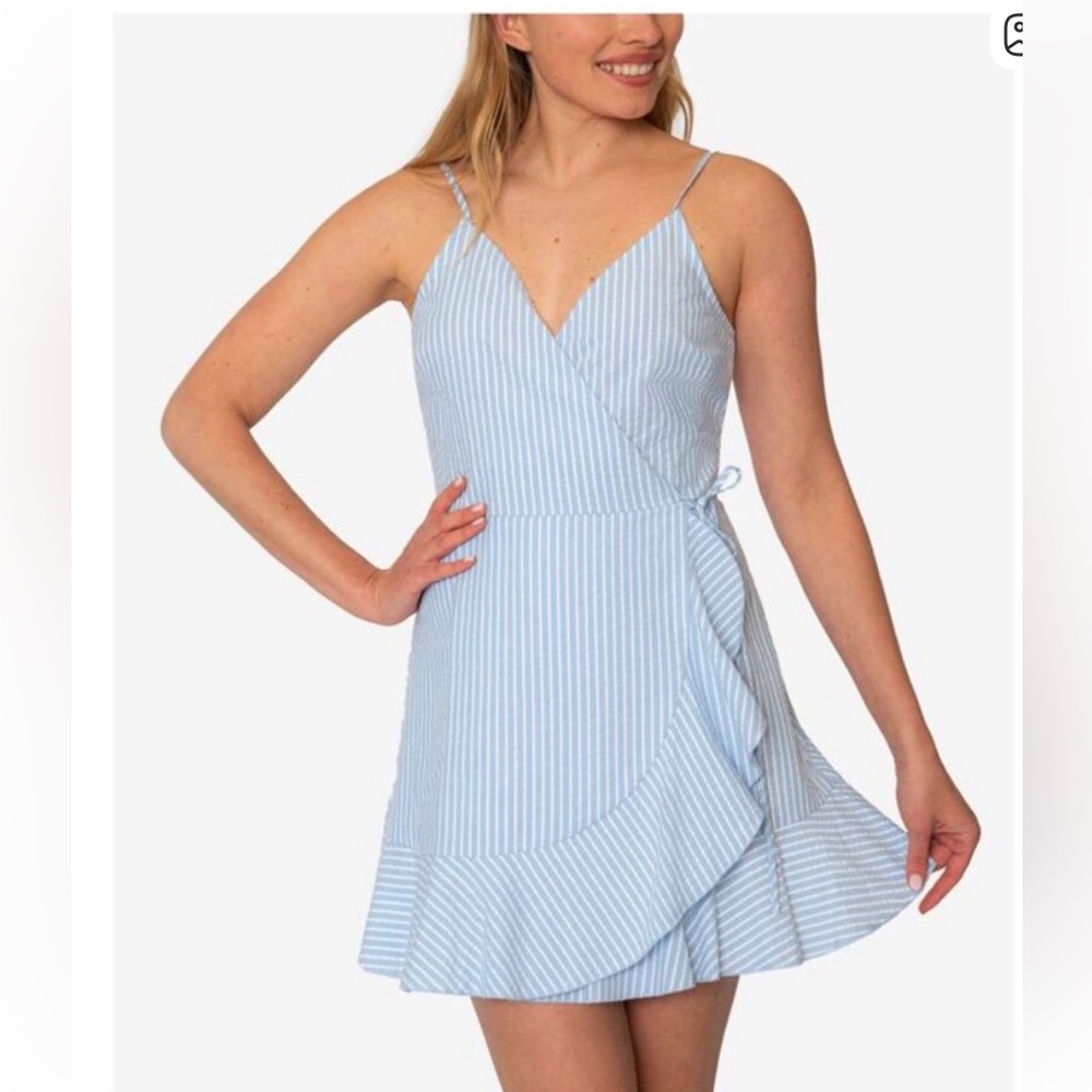 SPEECHLESS Womens Light Blue Textured Surplice Neckline Mini Sheath Dress size s